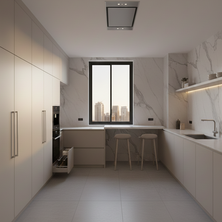 Apartment kitchen remodel with space-efficient design
